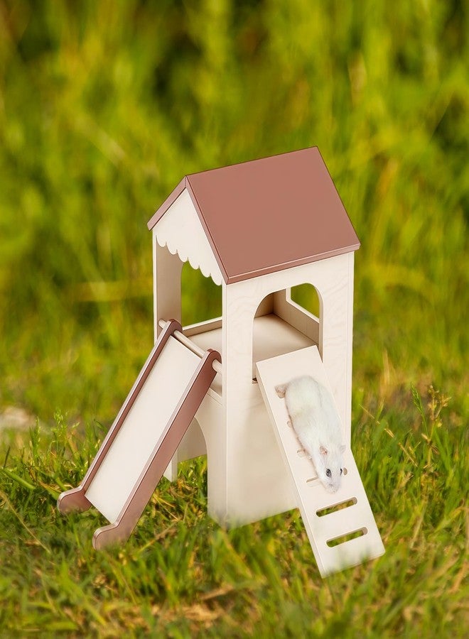 Varku Guinea Pig Wooden Hideout with Loft Slide, Two-Level Design, Adjustable Ramp, Dual Slide, Spacious and Comfortable Hideout for Hamsters, Rabbits Easy to Clean, Sturdy Wood Construction - Image 2